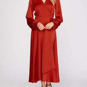 She + Sky Printed Notched Woven Tiered Pintuck Maxi Dress with Side Pockets main image 1